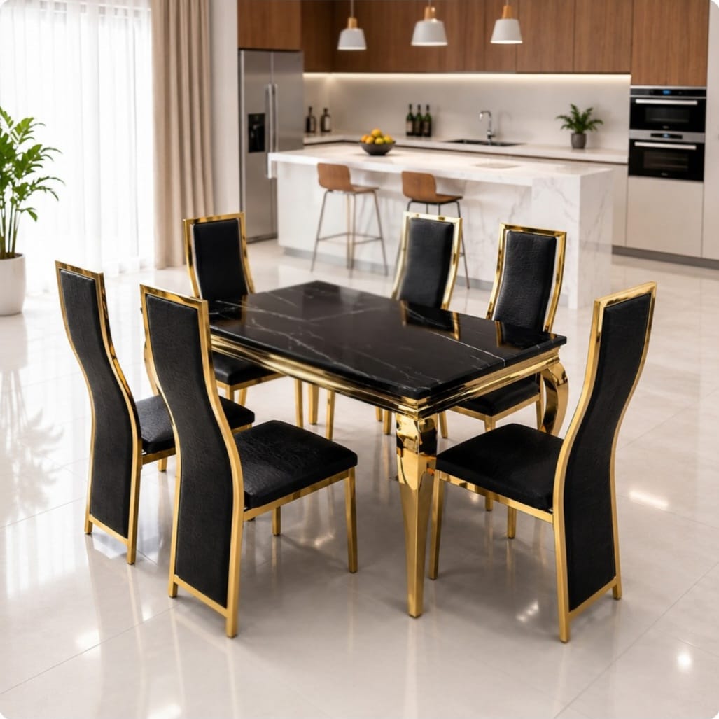 Set Meja Makan Marmer Classic Gold Premium